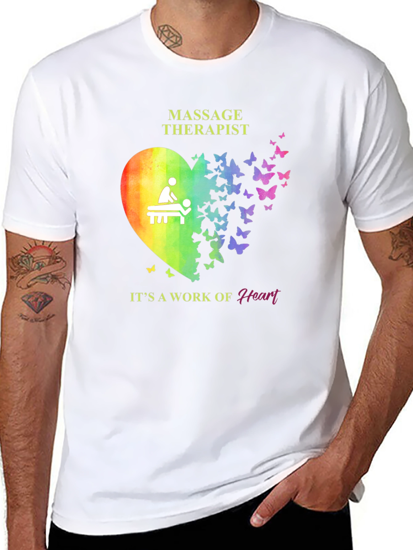 Black Massage Therapist Heart Butterfly T-Shirt view 8