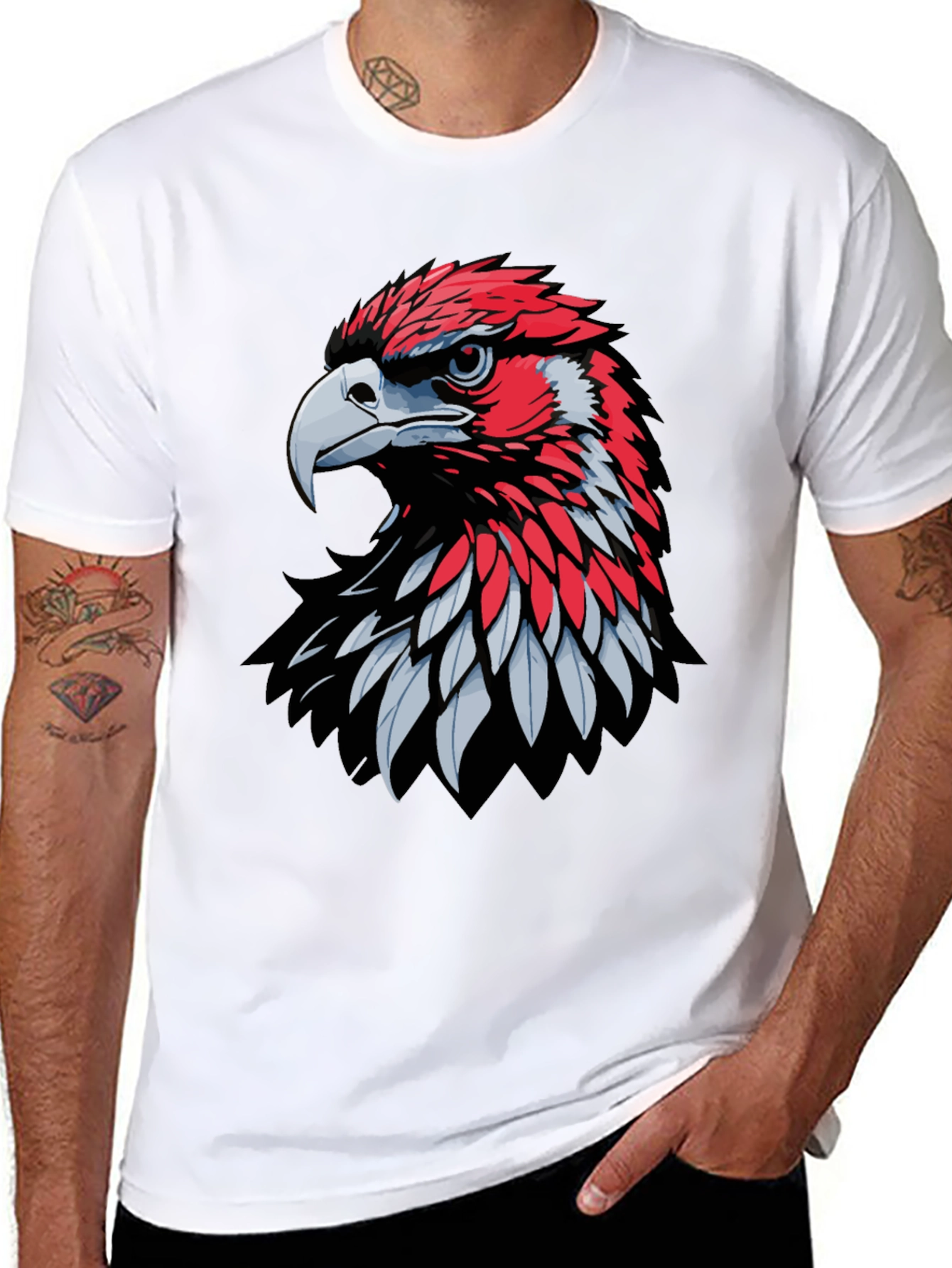 Black Eagle Graphic Print Crew Neck T-Shirt - Bold Design view 8