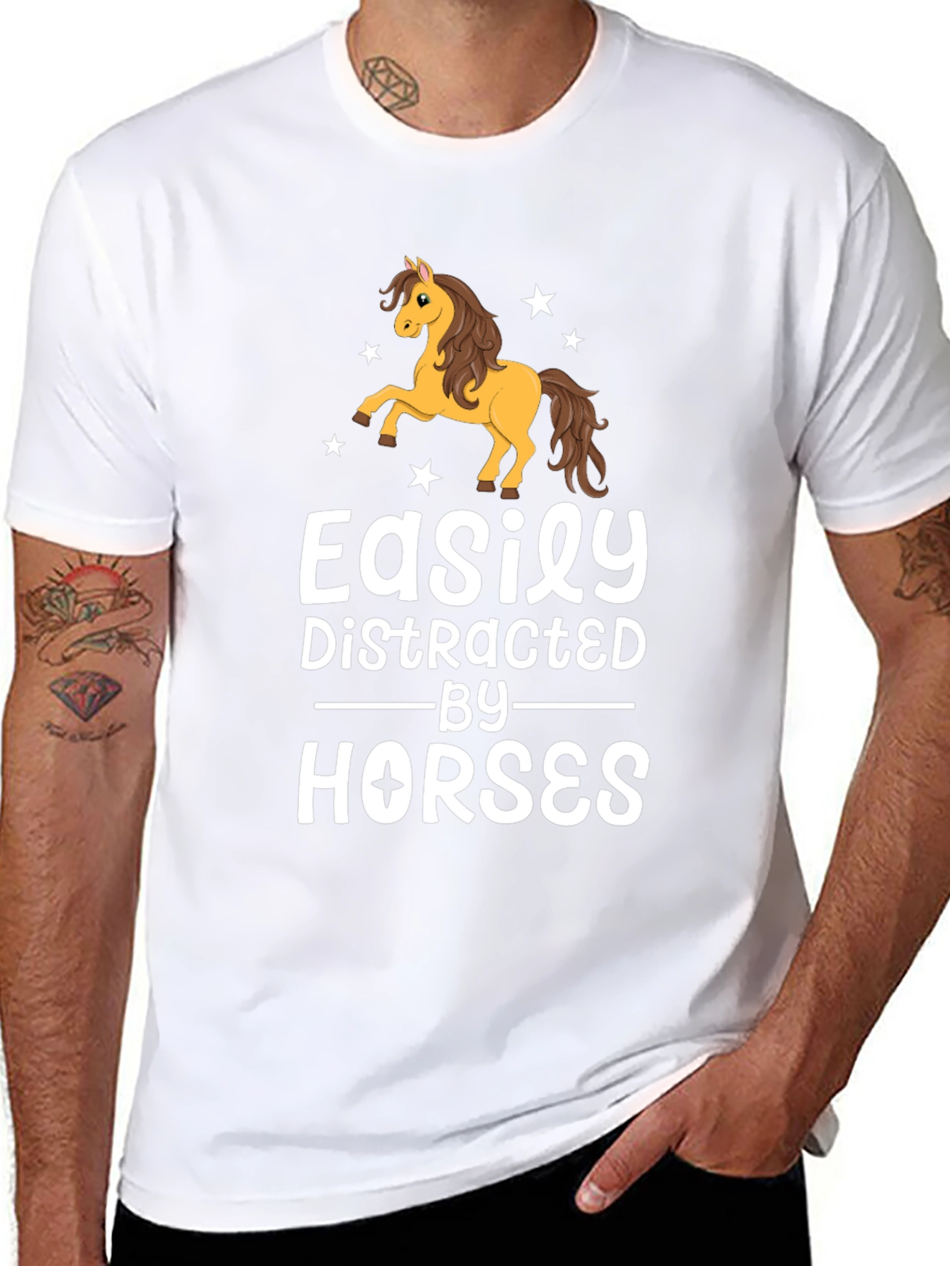 Black Easily Distracted By Horses Black T-Shirt view 8