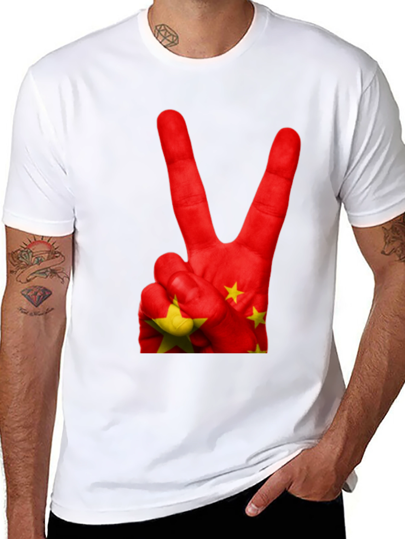 Black China Flag Peace Sign Graphic T-Shirt view 8