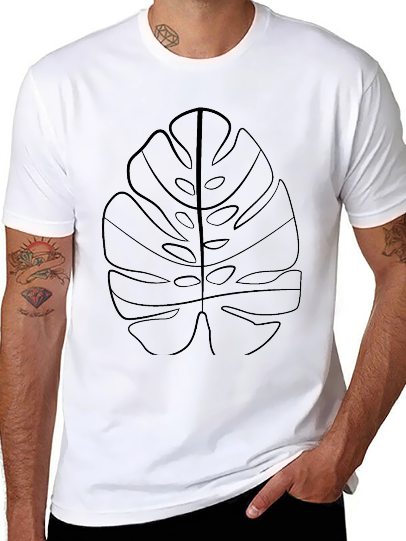 Black Modern Monstera Leaf Graphic T-Shirt view 8