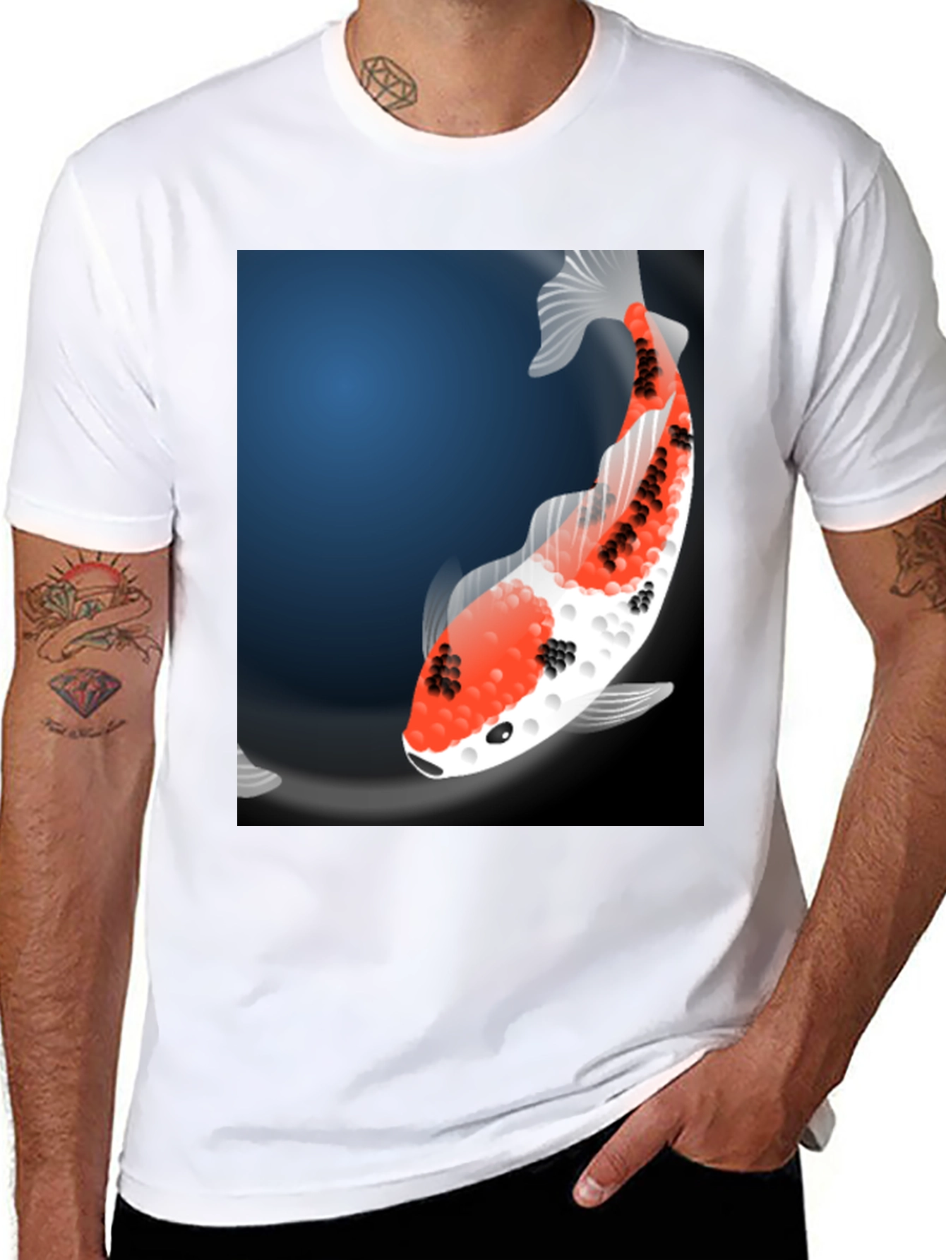 Black Koi Fish Graphic Tee - Black Casual T-Shirt view 8