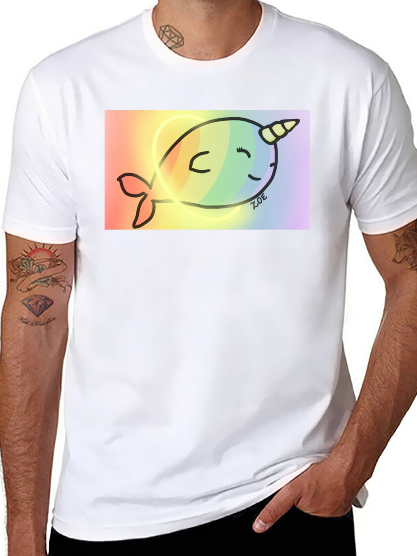 Black Rainbow Narwhal Graphic Tee - Black Cotton Blend view 8