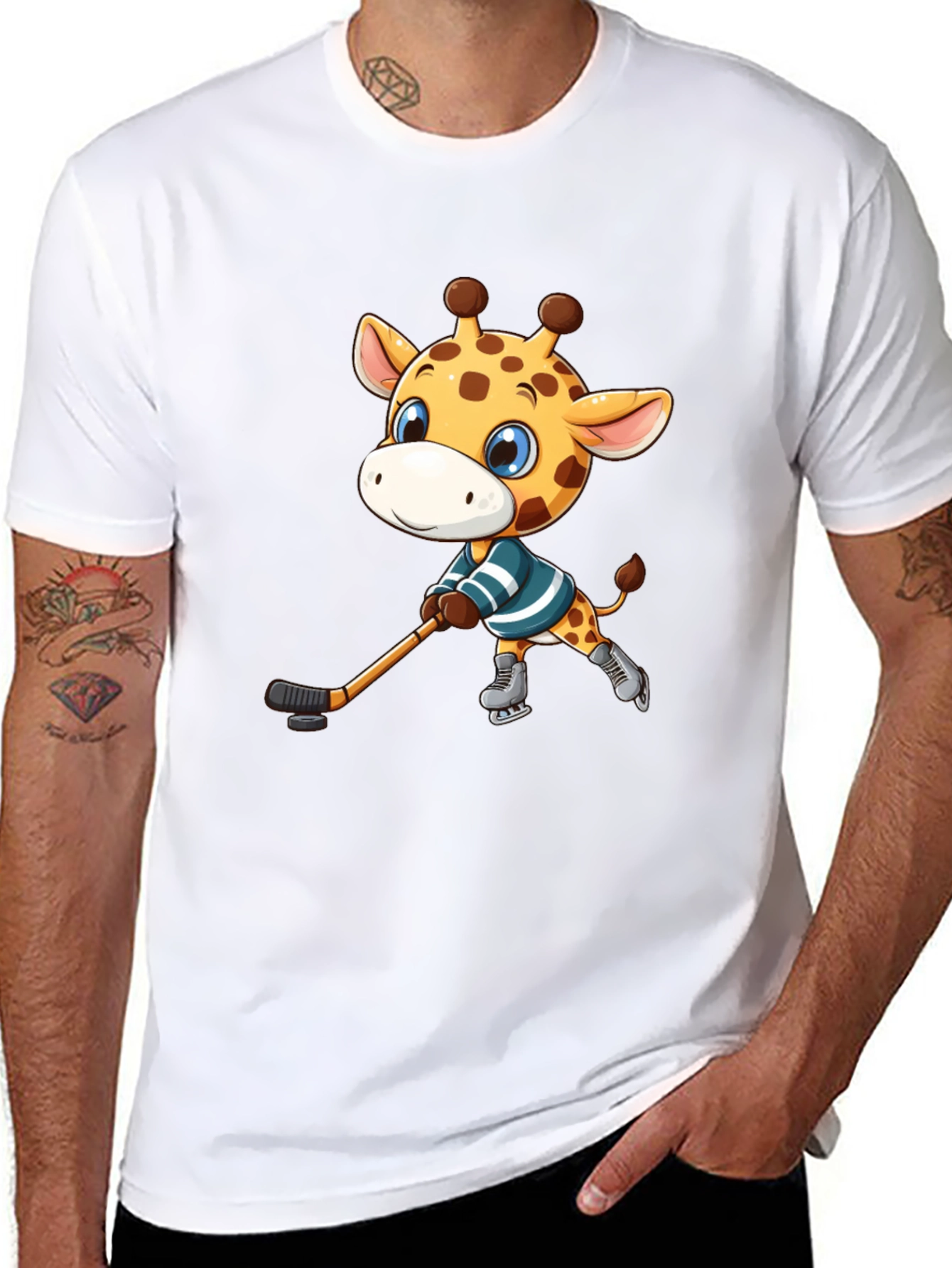 Black Giraffe Hockey Player Graphic Tee view 8