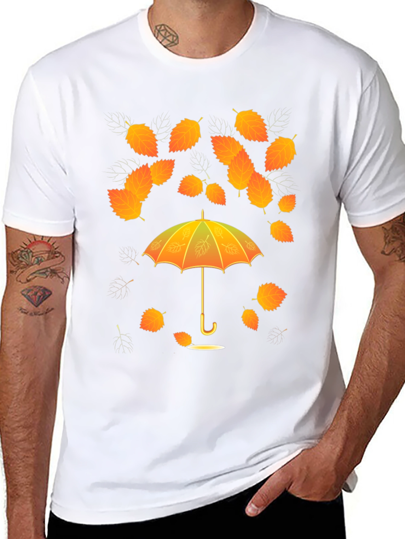 Black Autumn Leaves Umbrella T-Shirt view 8