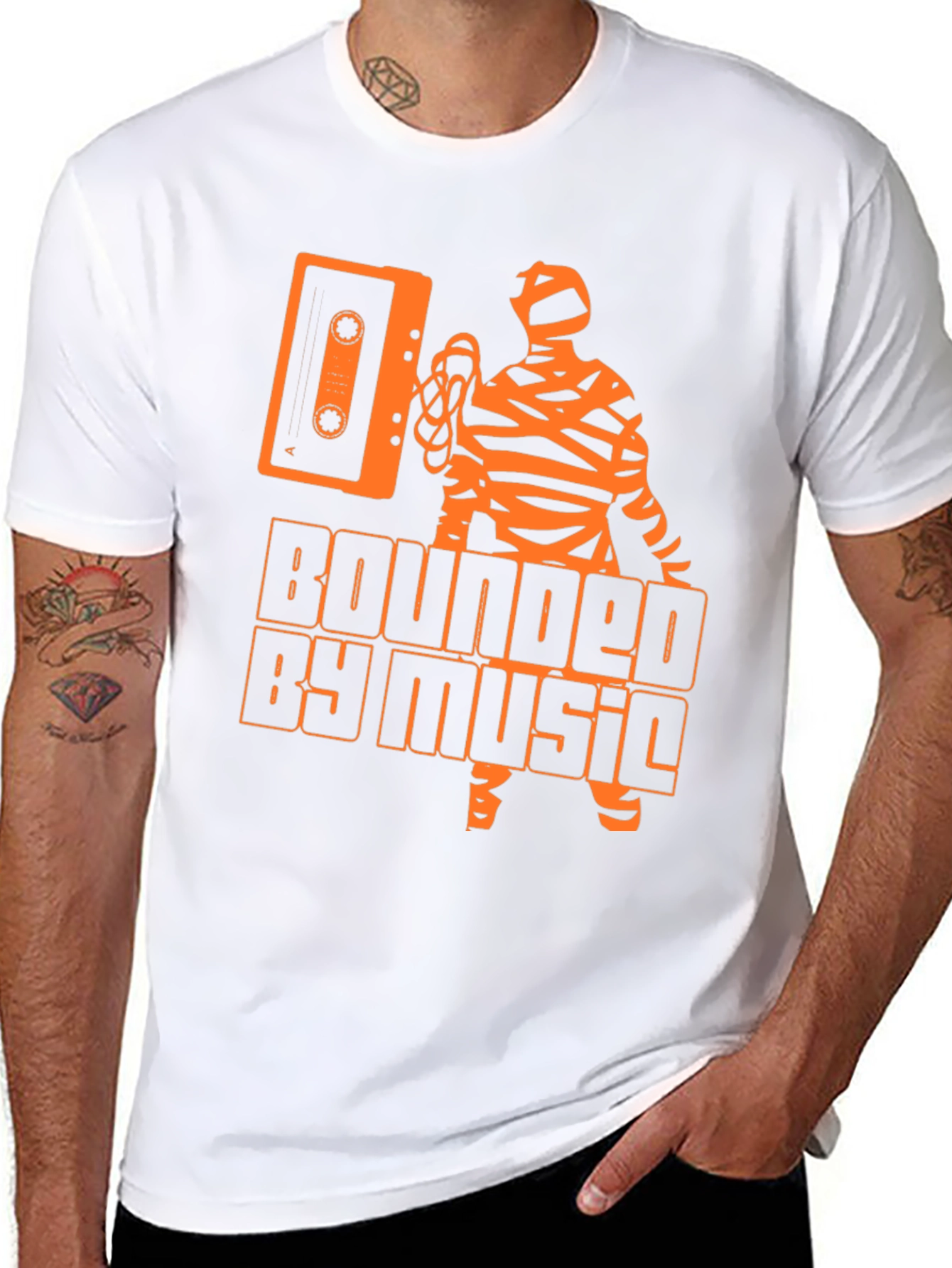 Black Bounded by Music Cassette Tape Mummy Graphic T-Shirt view 8