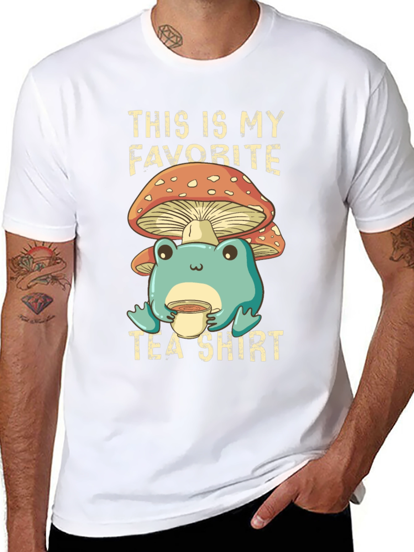 Black My Favorite Tea Shirt - Frog & Mushroom view 8