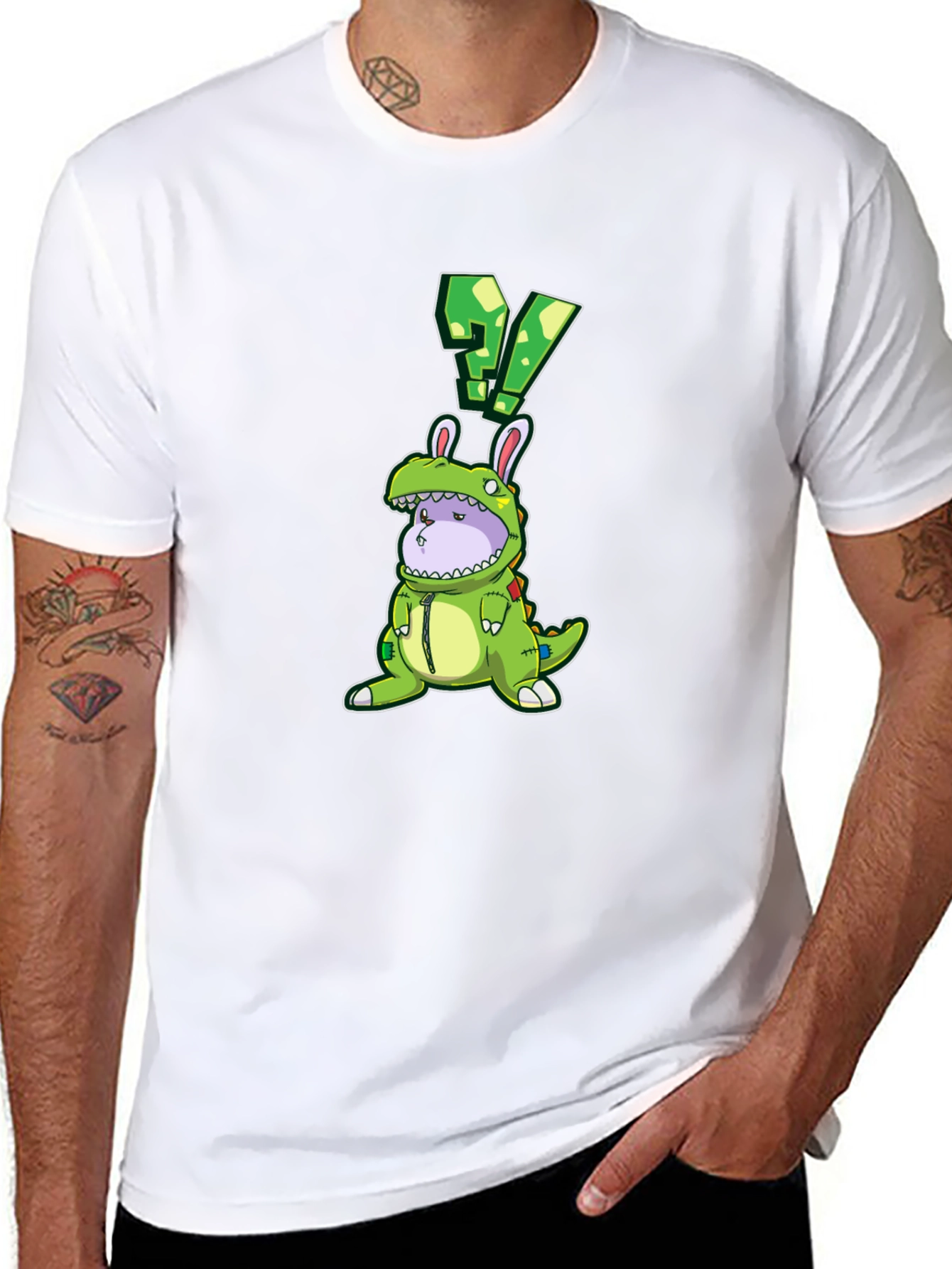 Black Dino Bunny Costume Graphic Tee - Quirky Novelty Design view 8