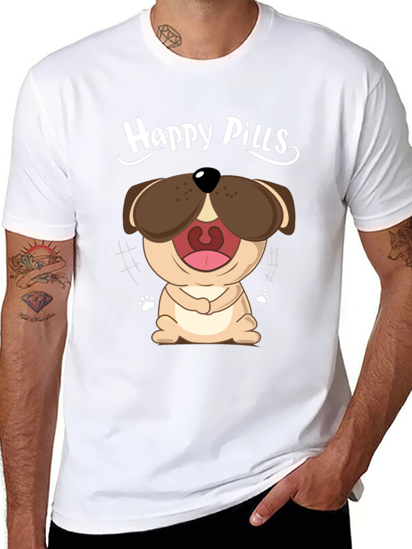 Black Happy Pills Dog Graphic T-Shirt - Black Cotton Tee view 8