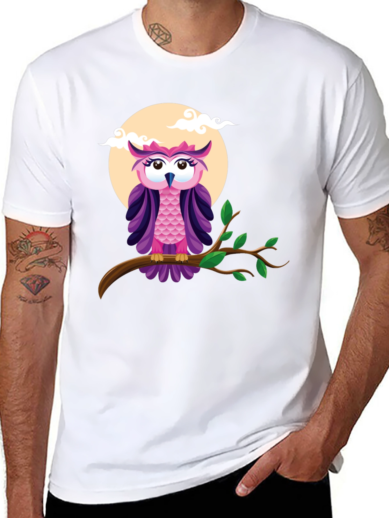 Black Owl on Branch Graphic Tee - Black view 8