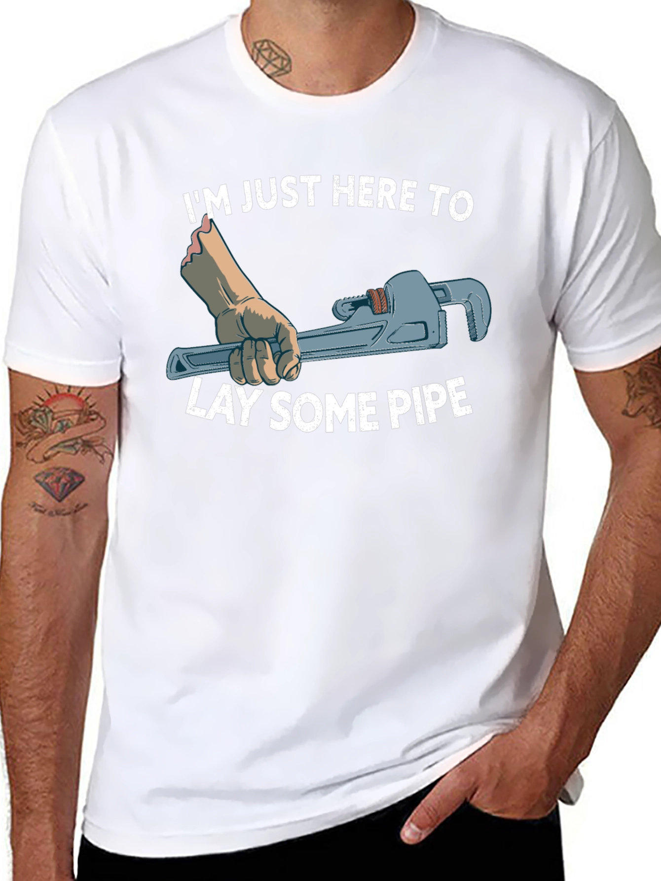 Black Plumber T-Shirt: I'm Just Here To Lay Some Pipe view 8