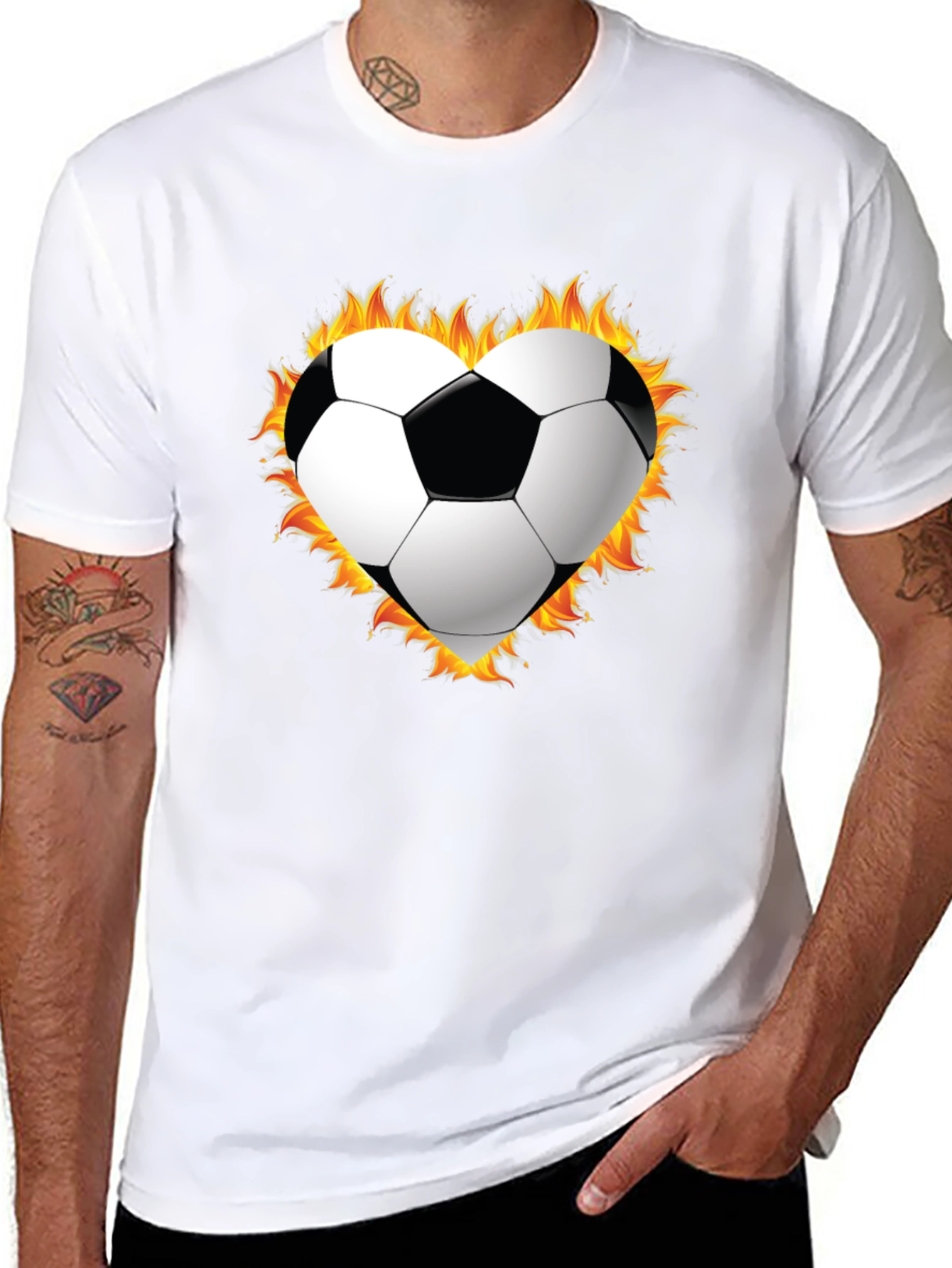 Black Fiery Soccer Heart T-Shirt view 8