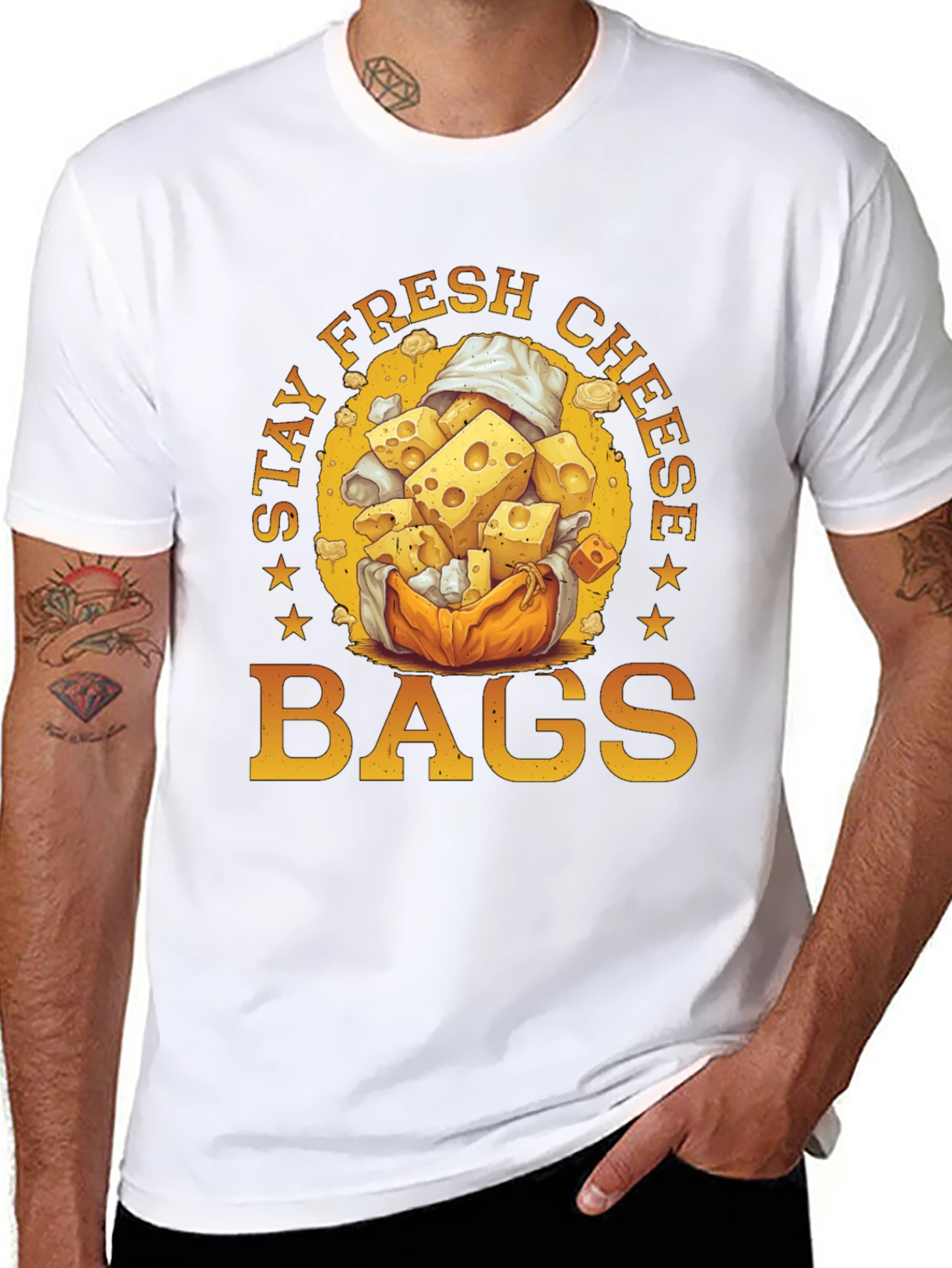 Black Stay Fresh Cheese Bags Graphic T-Shirt view 8