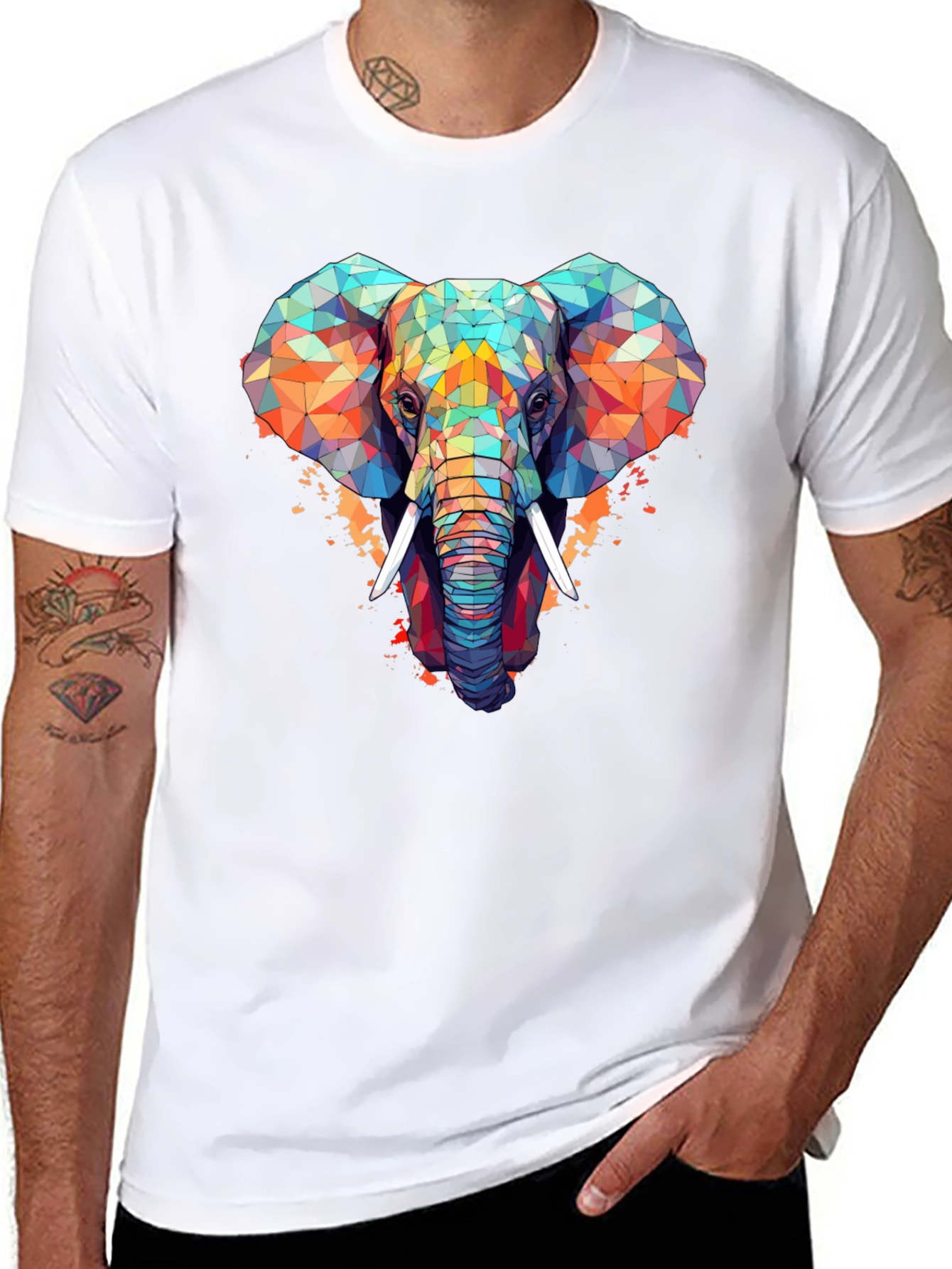 Black Geometric Elephant Graphic Black T-Shirt view 8