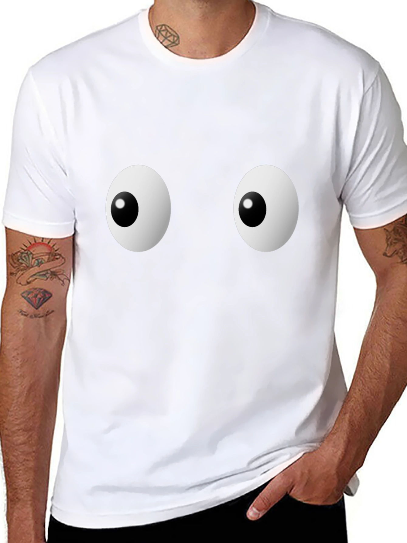 Black Funny Googly Eyes Graphic Black T-Shirt view 8