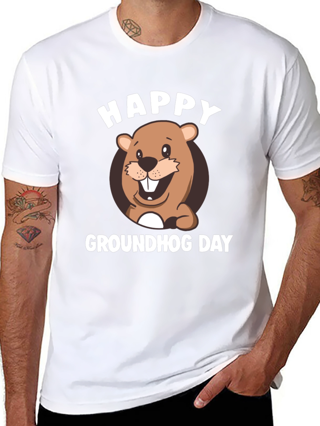 Black Happy Groundhog Day T-Shirt view 8