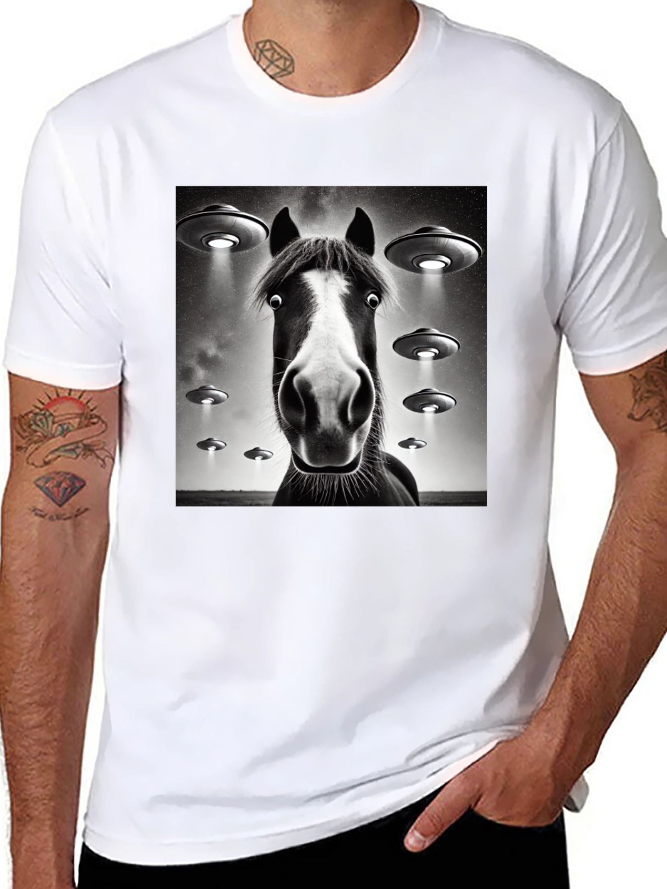 Black Horse UFO T-Shirt - Funny Graphic Tee view 8