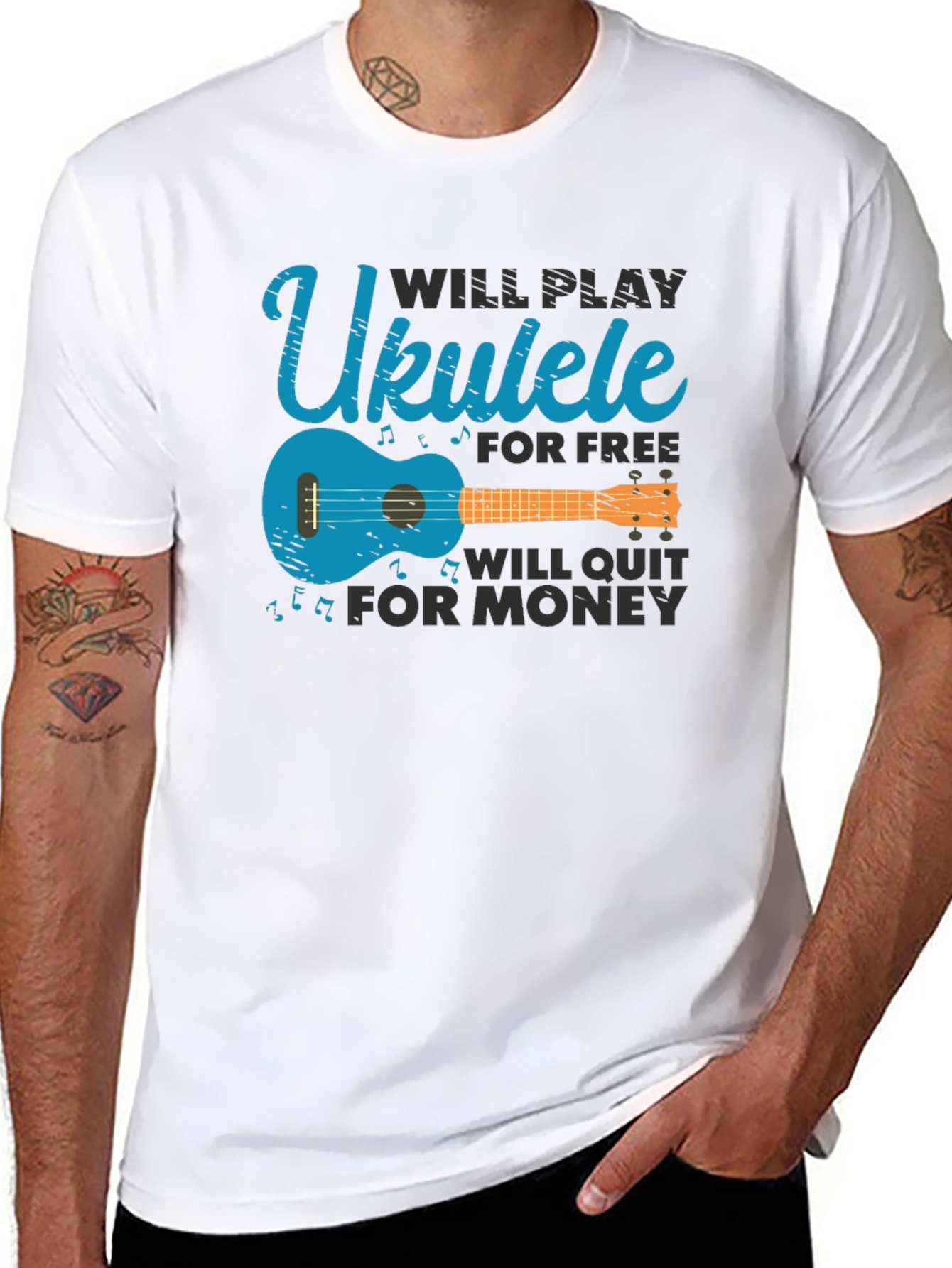 Black Ukulele Player T-Shirt - Funny Musical Instrument Tee view 8