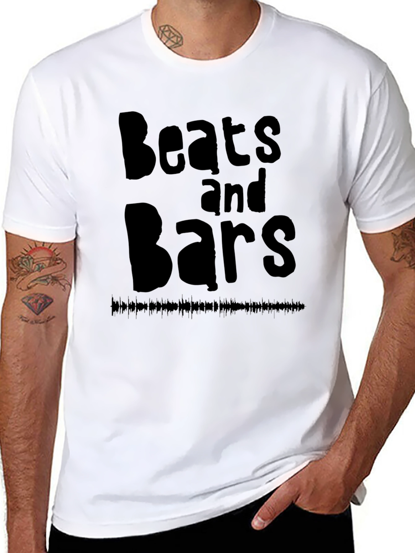 Black Beats and Bars Black Graphic T-Shirt view 8