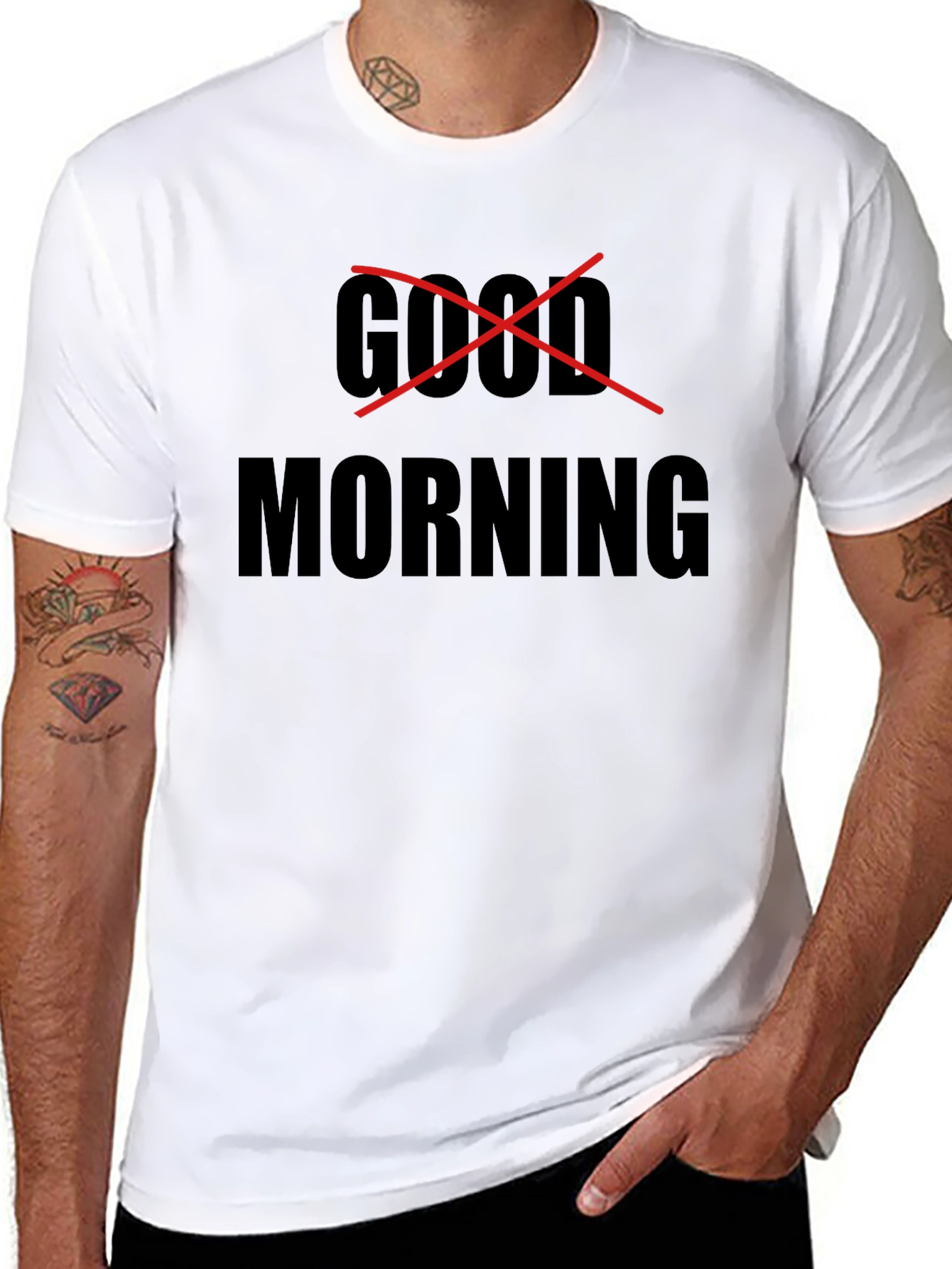 Black Good Morning Graphic Tee - Men's Black T-Shirt view 8