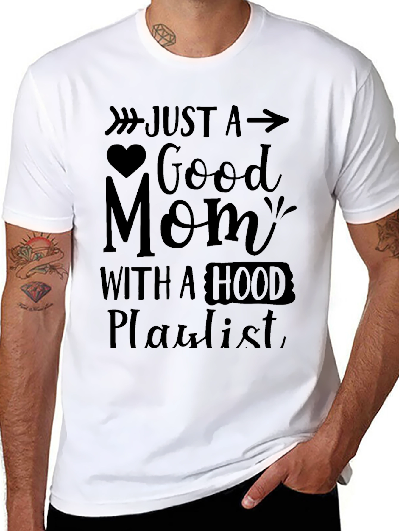 Black Good Mom with Hood Playlist Black T-Shirt view 8