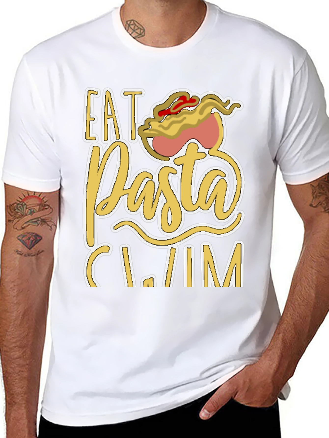 Black Eat Pasta Swim T-Shirt Funny Foodie Tee view 8