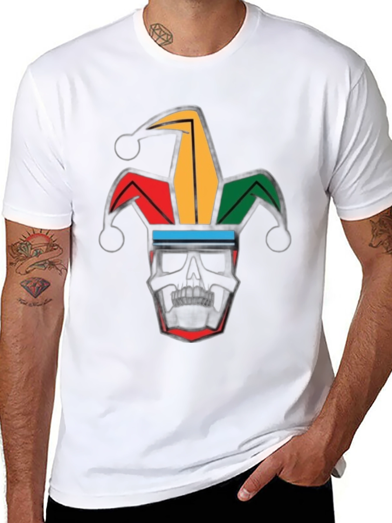 Black Jester Skull Graphic Tee - Black Cotton Shirt view 8