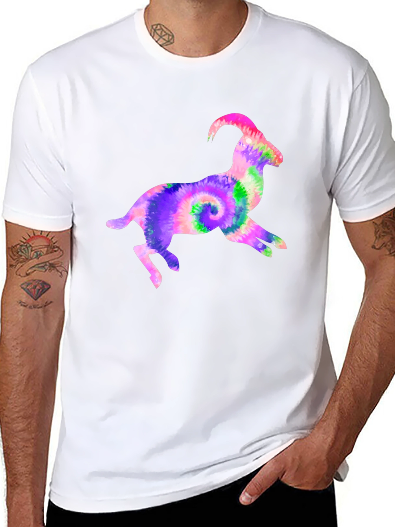 Black Tie-Dye Goat Graphic Tee - Fun Animal T-Shirt view 8