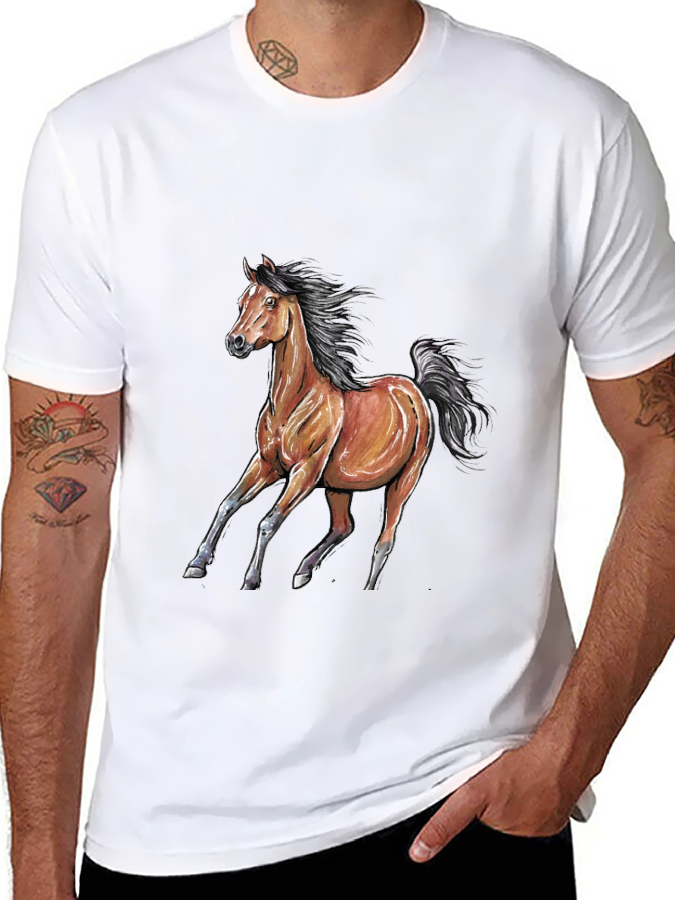 Black Horse Graphic Tee - Black Cotton Blend view 8