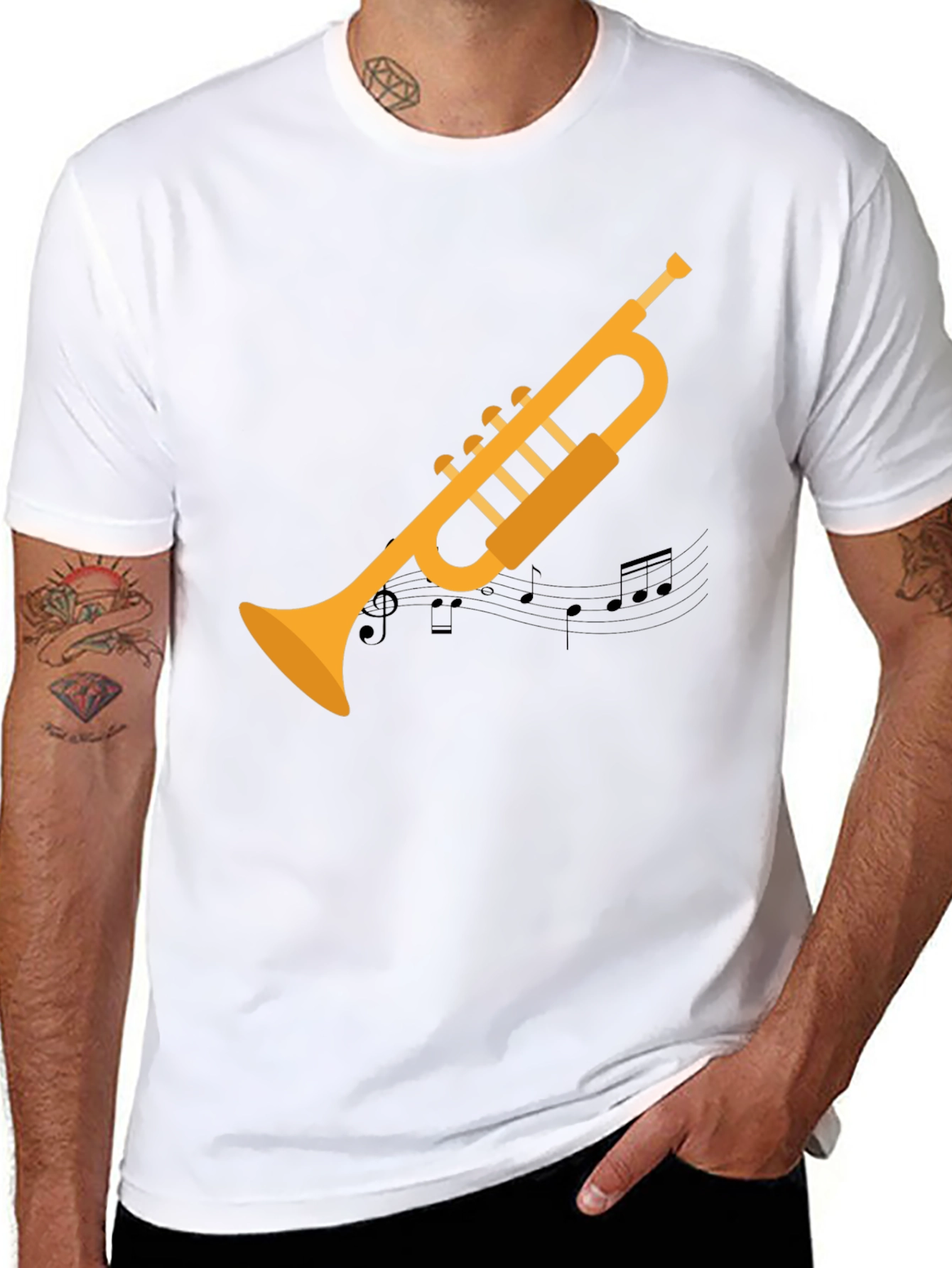 Black Trumpet Graphic Tee - Musician's Black T-Shirt view 8