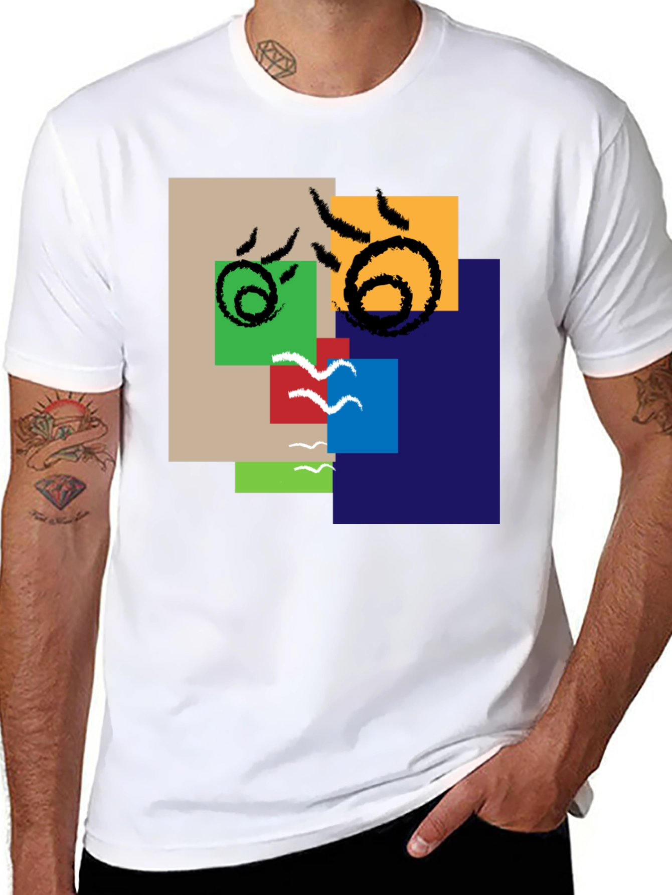 Black Abstract Squares Graphic Tee - Modern Art Shirt view 8