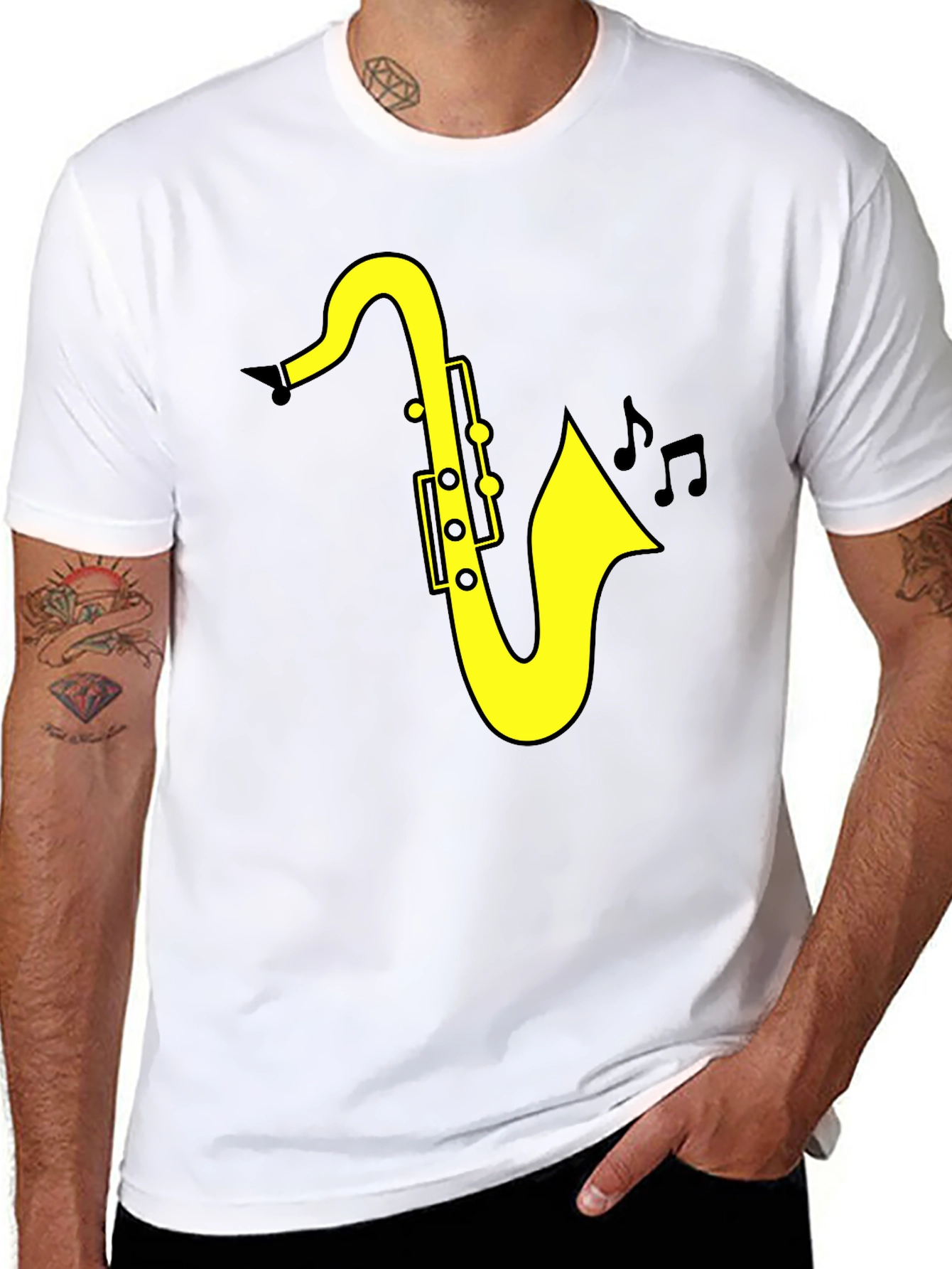 Black Saxophone Music T-Shirt - Black Cotton Tee for Musicians view 8