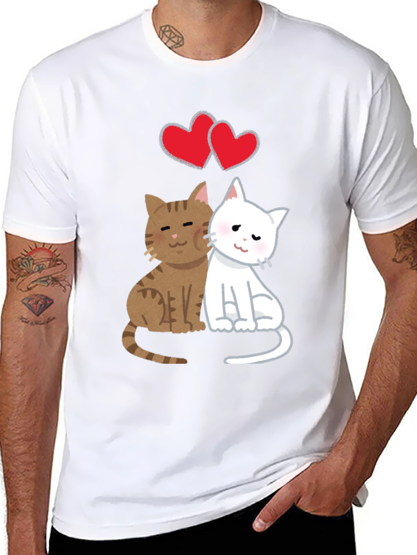 Black Cute Cats in Love T-Shirt view 8