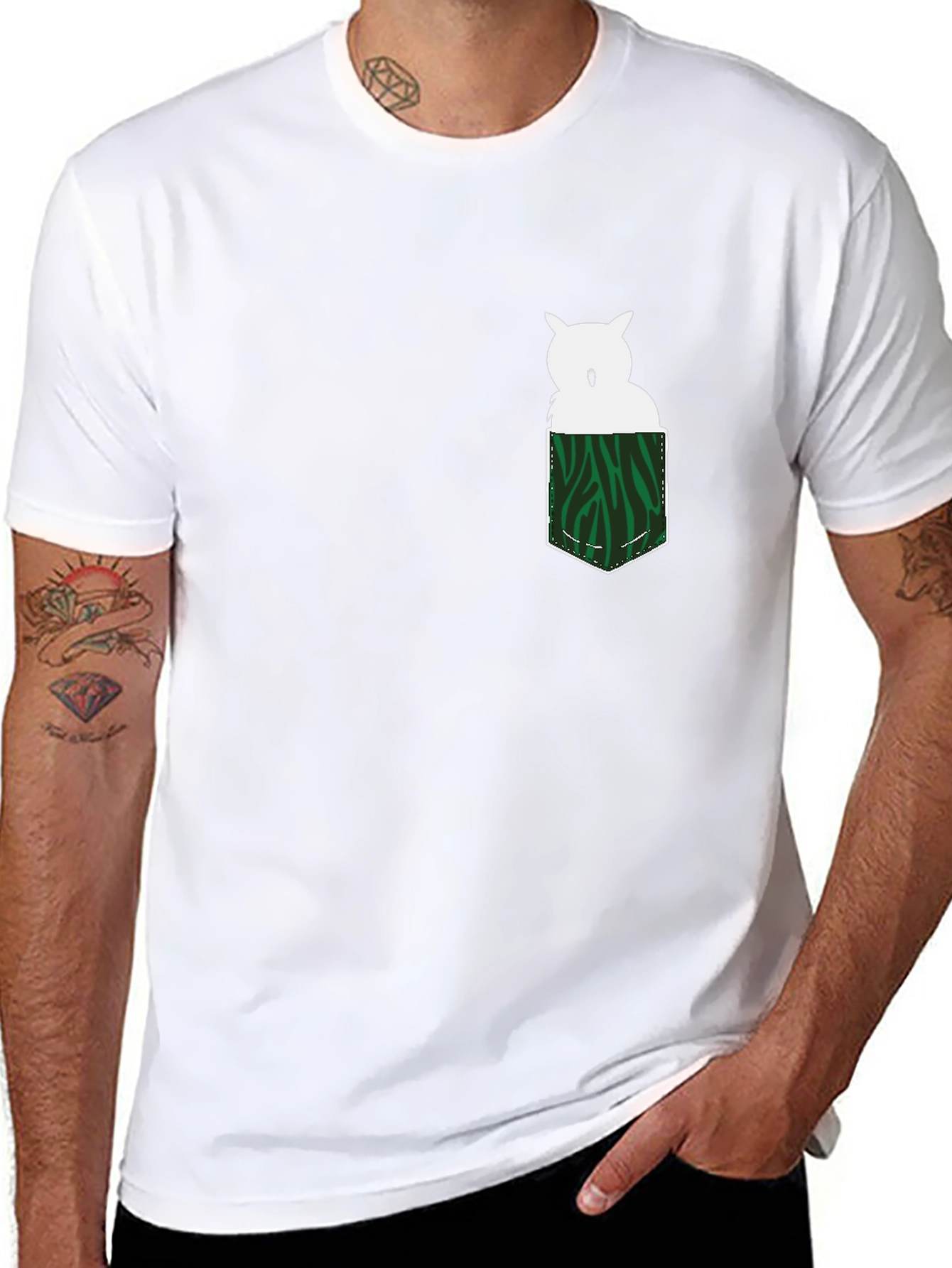 Black Owl in Pocket Graphic Tee - Men's Black T-Shirt view 8