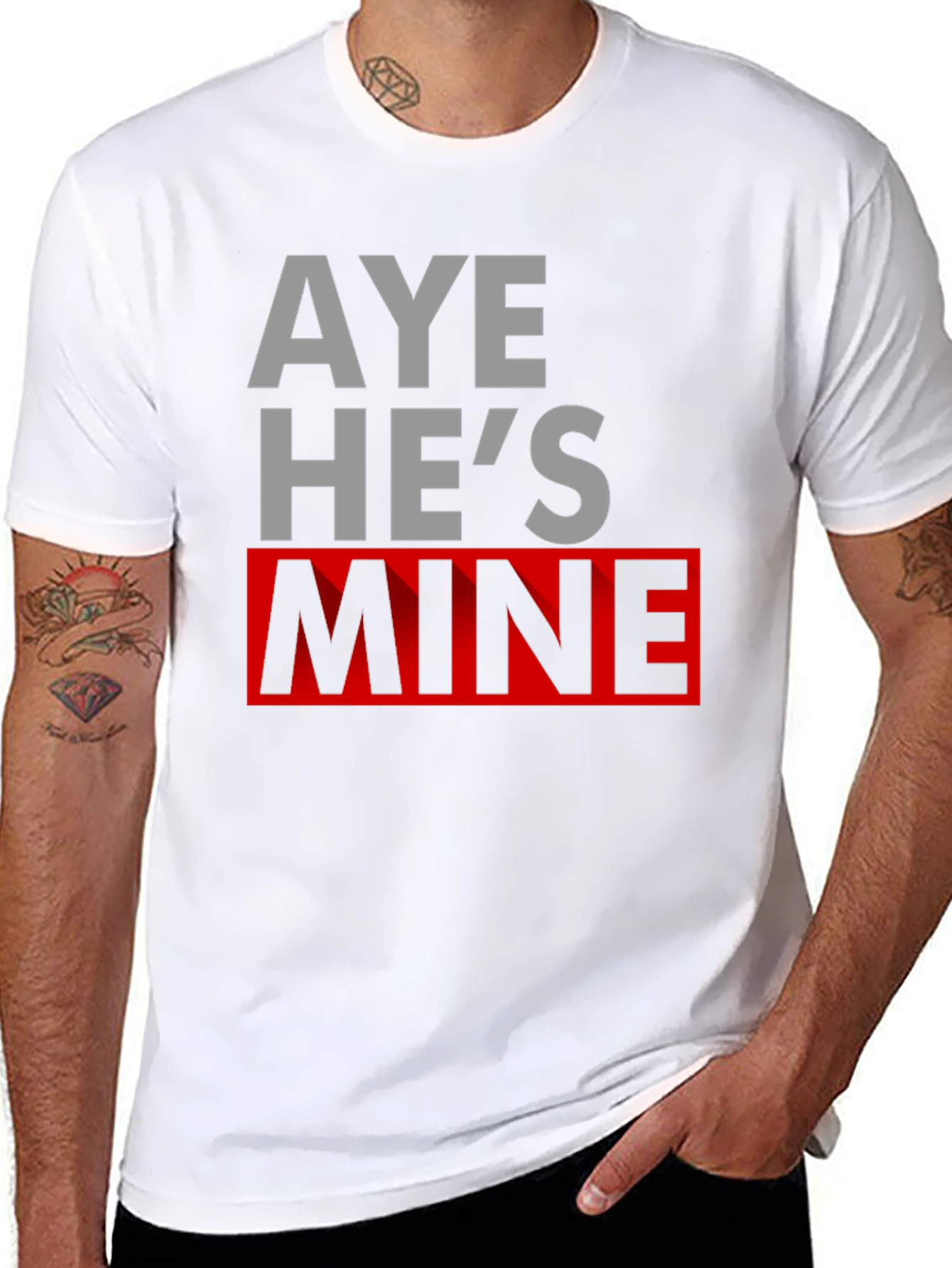 Black Aye He's Mine Novelty T-Shirt view 8