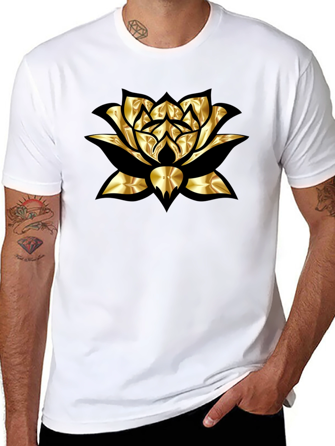 Black Golden Lotus Graphic Tee view 8
