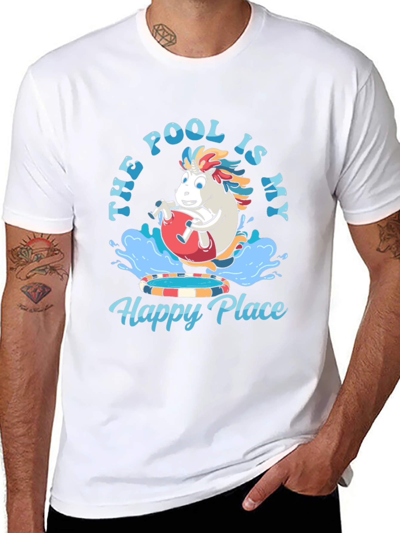 Black Pool Is My Happy Place T-Shirt - Fun Unicorn Design view 8