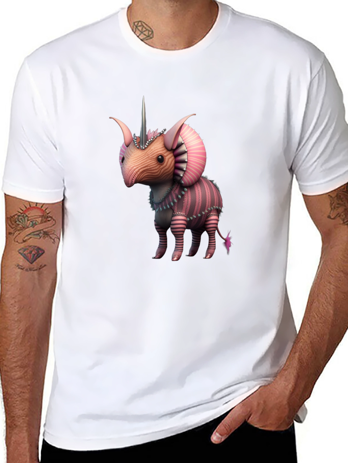 Black Unicorn Triceratops Creature T-Shirt view 8