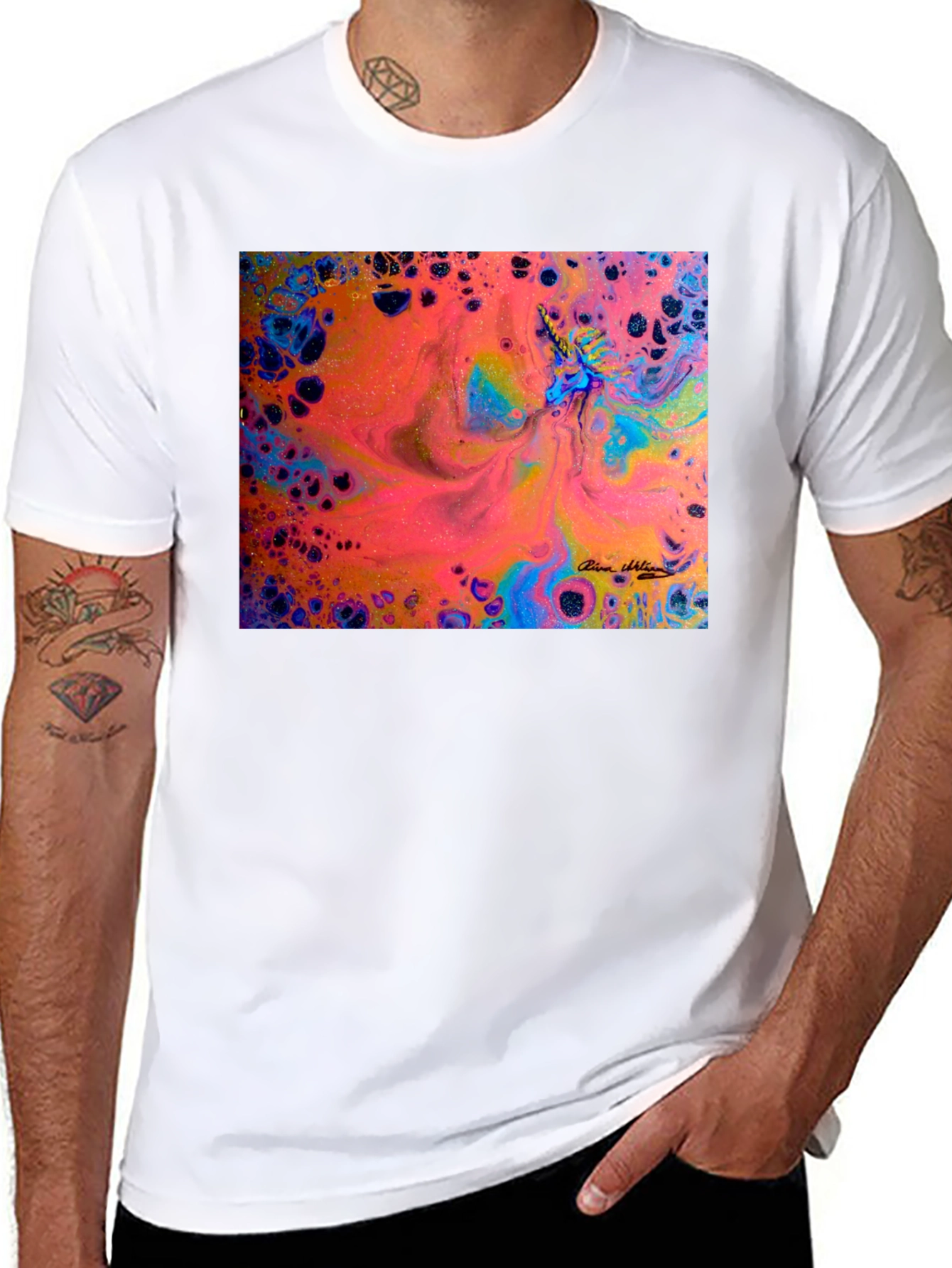 Black Abstract Fluid Art T-Shirt - Vivid Colors view 8