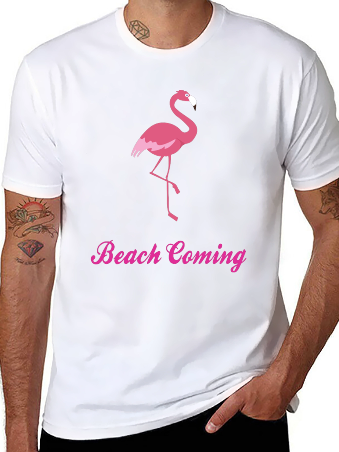Black Beach Coming Flamingo T-Shirt view 8
