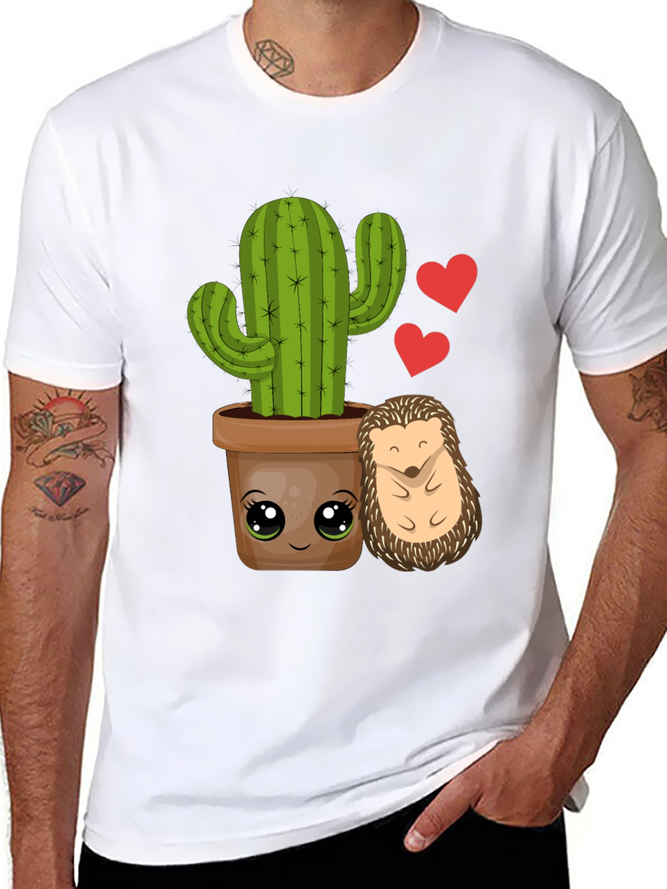 Black Cute Cactus & Hedgehog T-Shirt view 8