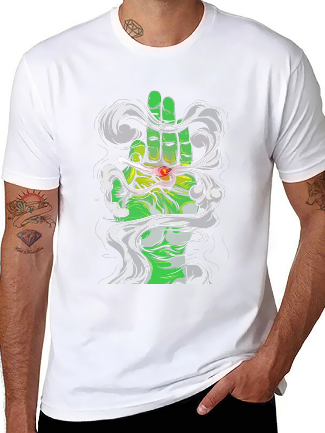 Black Green Hand Smoke T-Shirt view 8
