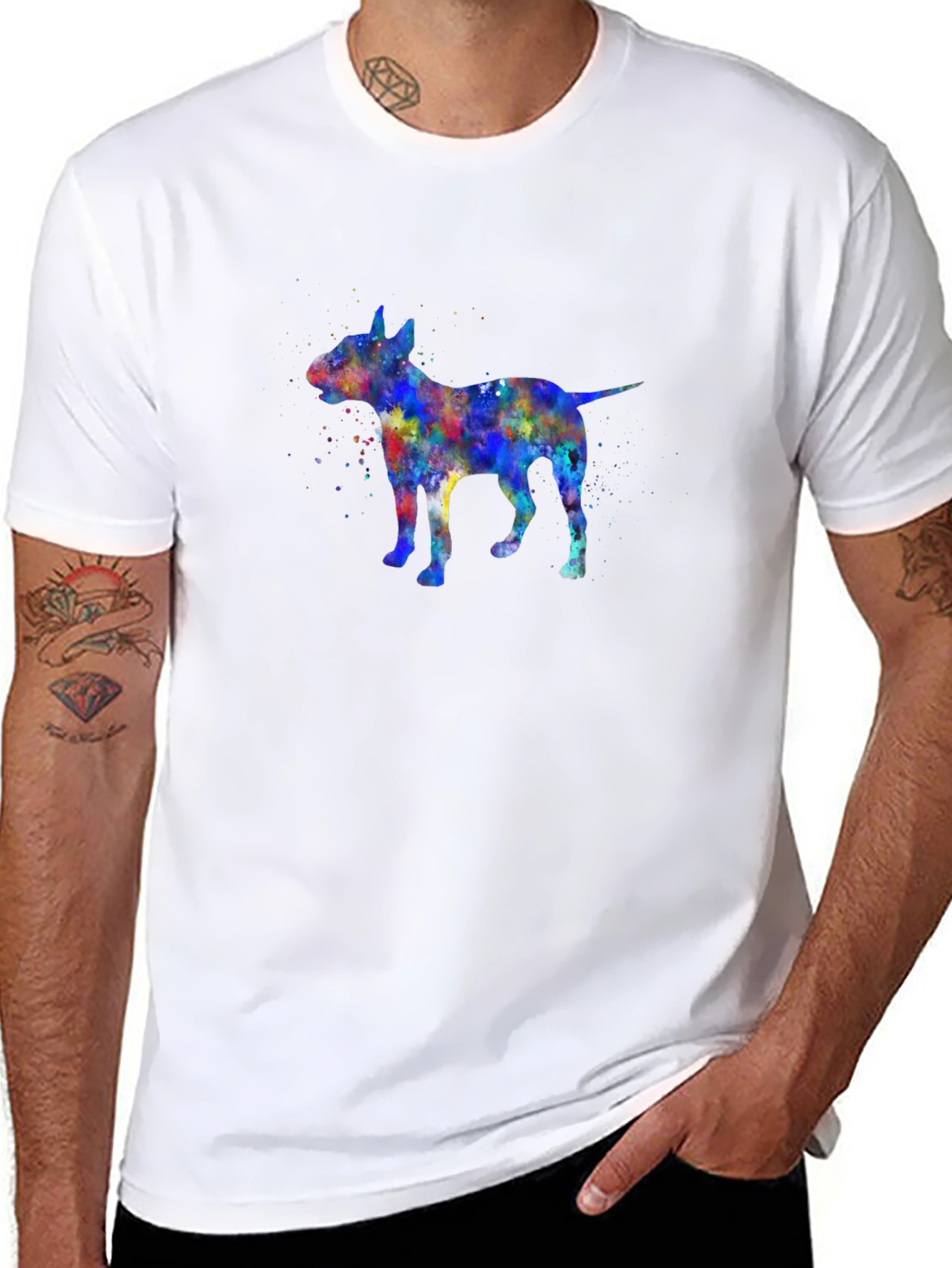 Black Watercolor Bull Terrier Graphic Tee - Black Cotton Blend view 8