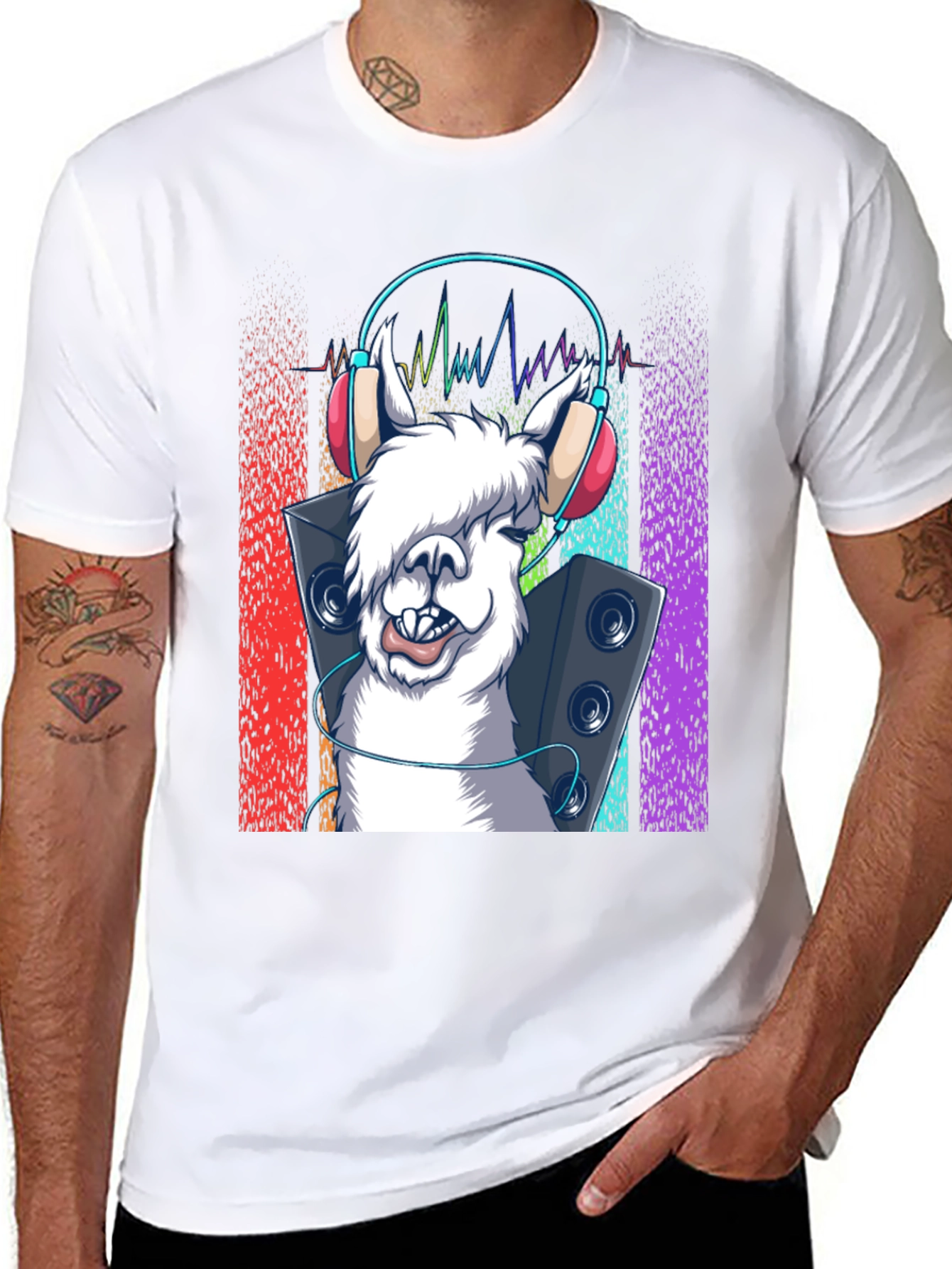 Black Llama DJ Graphic Tee - Music Lover T-Shirt view 8