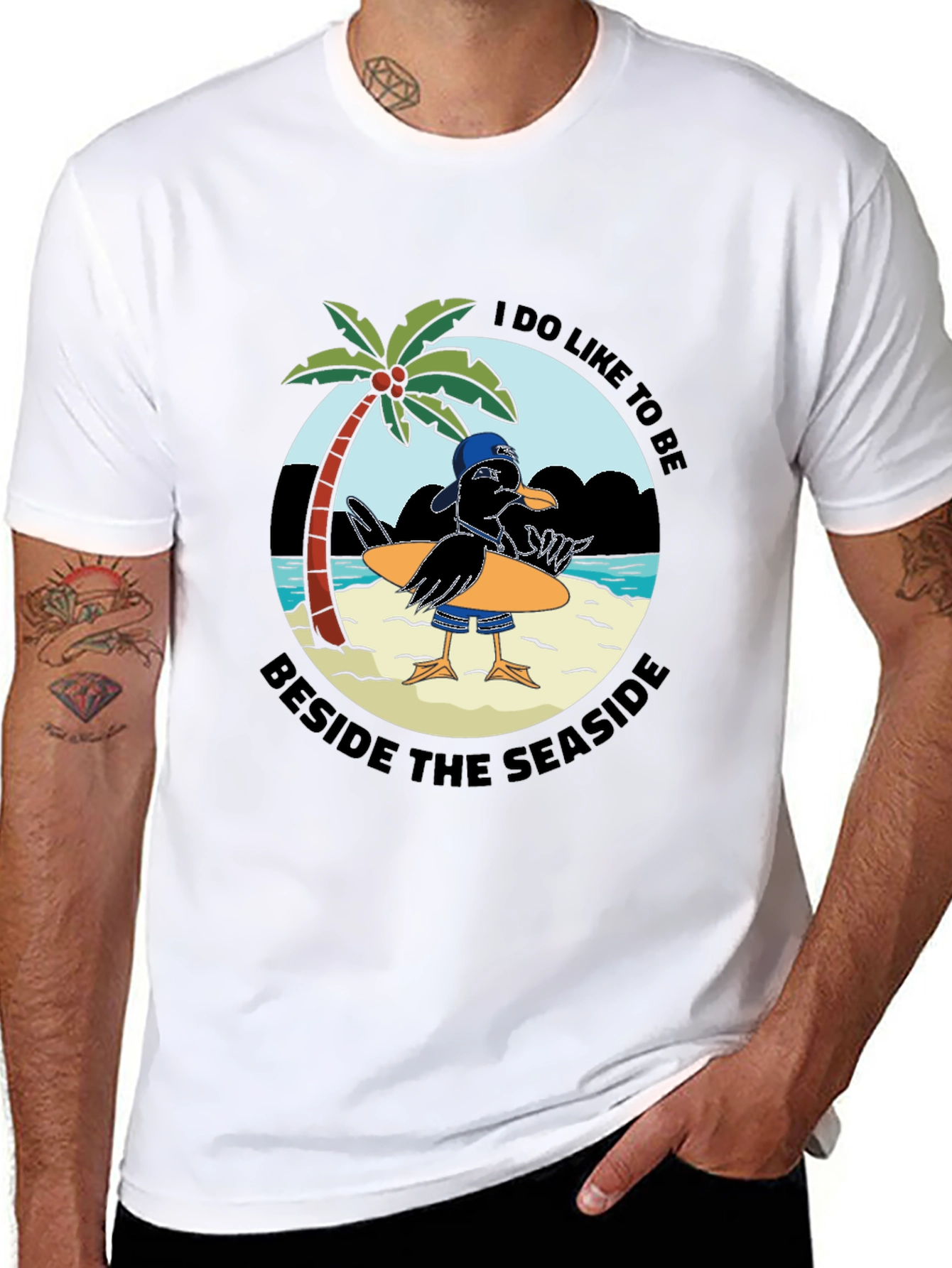 Black Seaside Seagull Graphic Tee - Black Cotton T-Shirt view 8