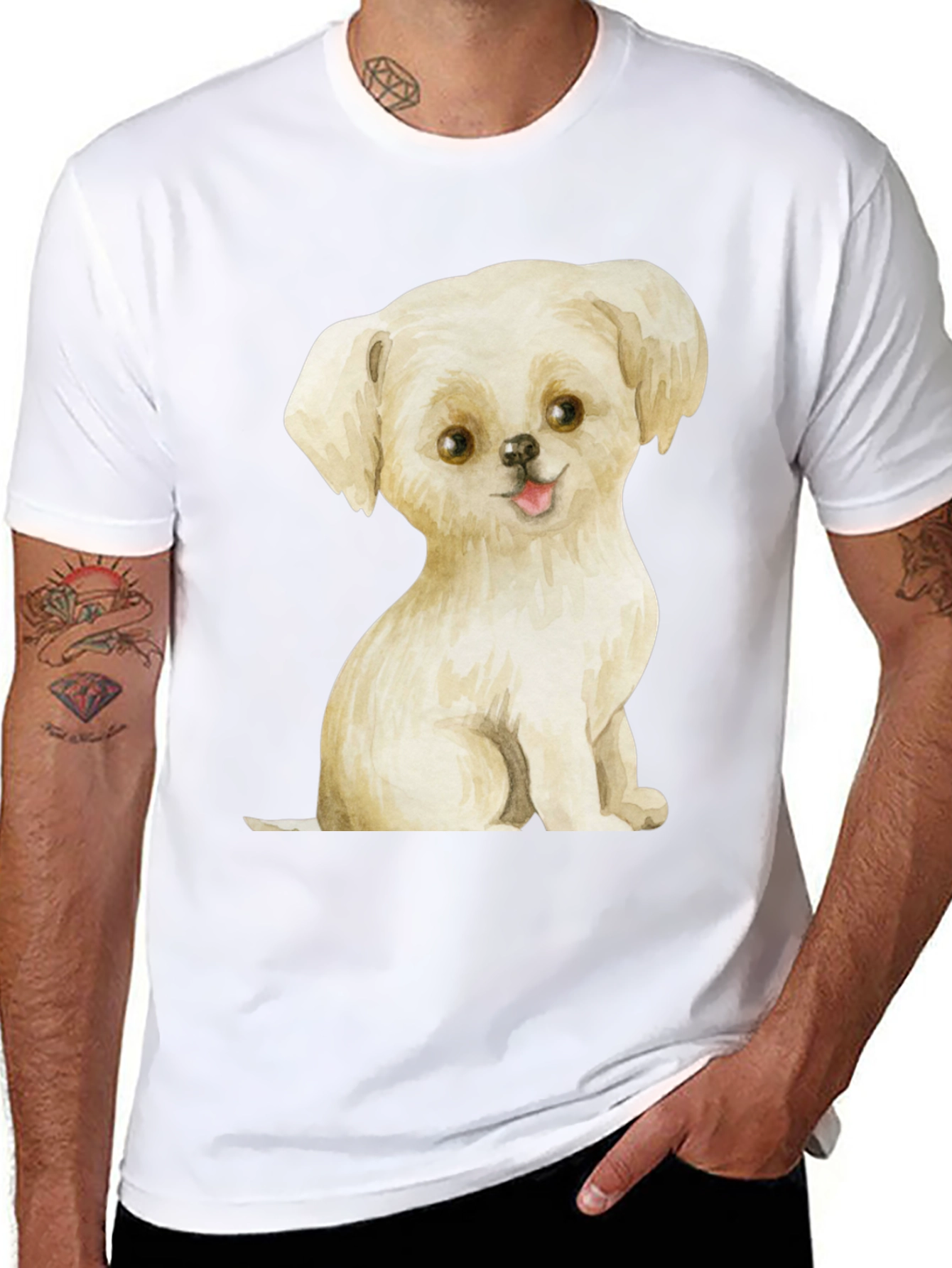 Black Cute Puppy Graphic Tee - Unisex Black T-Shirt view 8