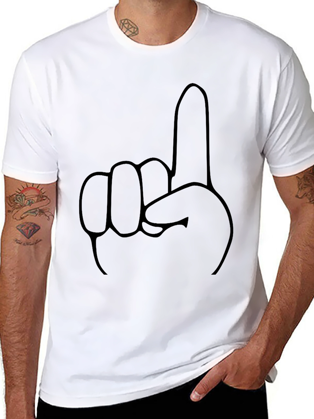 Black One Finger Gesture Black T-Shirt view 8