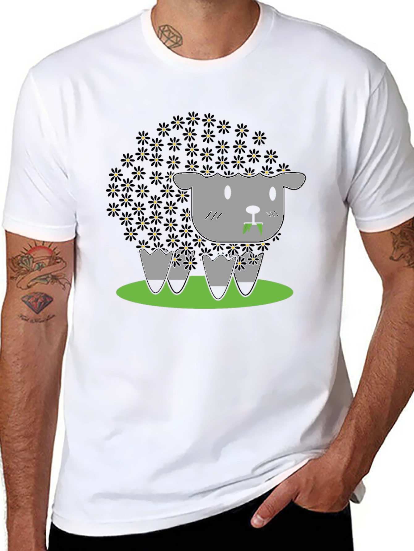 Black Black Sheep T-Shirt - Floral Wool Design view 8