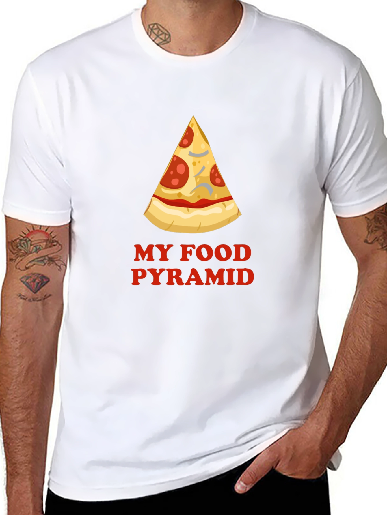 Black Pizza Food Pyramid Graphic Tee - Funny Men's T-Shirt view 8