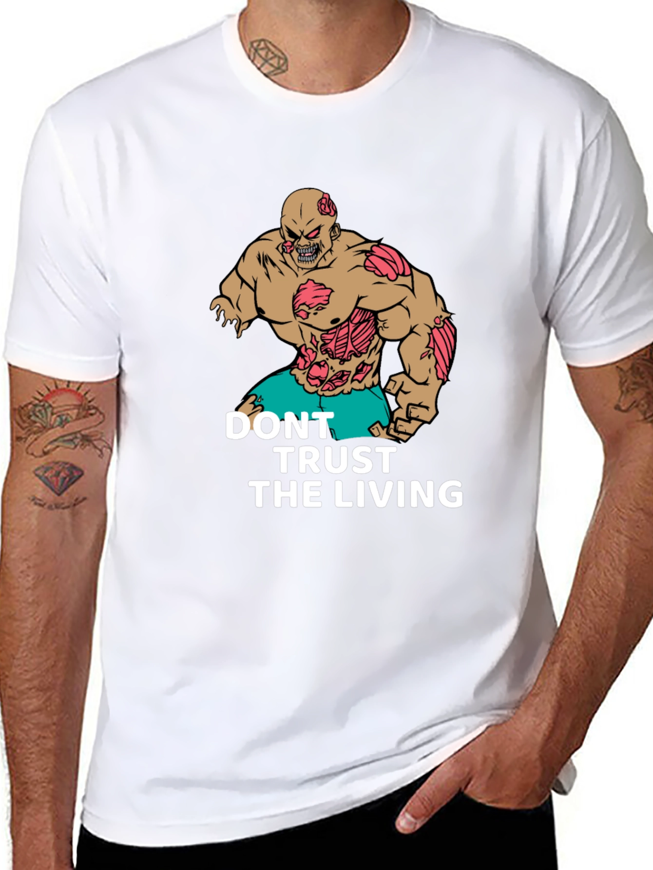 Zombie Graphic Tee - Don't Trust the Living - Men's Black T-Shirt - 8